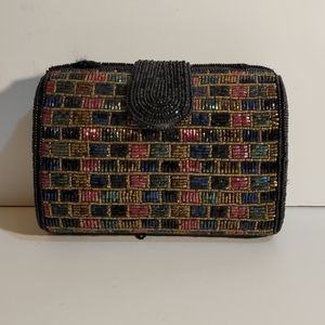 Idolink Glass Barrel Beaded Evening Structured Clutch Bag